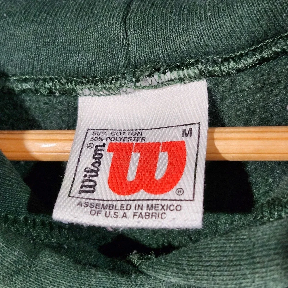 Wilson Vintage Mens Hoodie Medium Forest Green Yellow Logo Pullover Sweatshirt